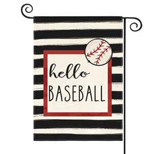 avoin watercolor stripes hello baseball garden flag vertical double sided, sports holiday yard outdoor decoration 12.5 x 18 inch