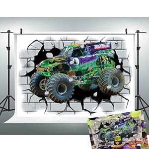 eoa 5(w) x3(h) ft monster car truck photography backdrop racing cars kids birthday background big wheels banner studio props