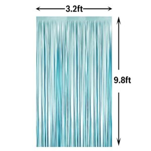 GOER 3.2 ft x 9.8 ft Metallic Tinsel Foil Fringe Curtains Party Photo Backdrop Party Streamers for Birthday,Graduation,New Year Eve Decorations Wedding Decor (1 Pack,Matte Light Blue)