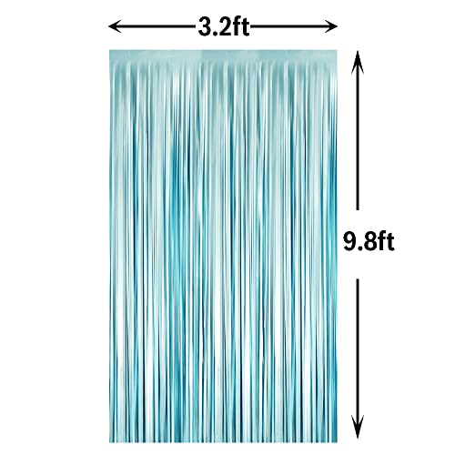 GOER 3.2 ft x 9.8 ft Metallic Tinsel Foil Fringe Curtains Party Photo Backdrop Party Streamers for Birthday,Graduation,New Year Eve Decorations Wedding Decor (1 Pack,Matte Light Blue)