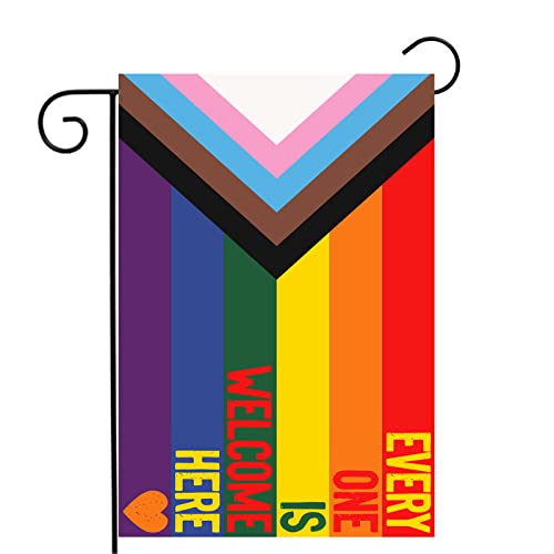 Bradford Pride Flag for Garden EVERY ONE IS WELCOME HERE 12x18 Inches, Double Sided All Inclusive Progress Pride Flags LGBTQ Support Rainbow Gay- Outdoor Pride Flags for Lawn Yard Garden(Stand Not Included)