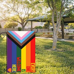 Bradford Pride Flag for Garden EVERY ONE IS WELCOME HERE 12x18 Inches, Double Sided All Inclusive Progress Pride Flags LGBTQ Support Rainbow Gay- Outdoor Pride Flags for Lawn Yard Garden(Stand Not Included)