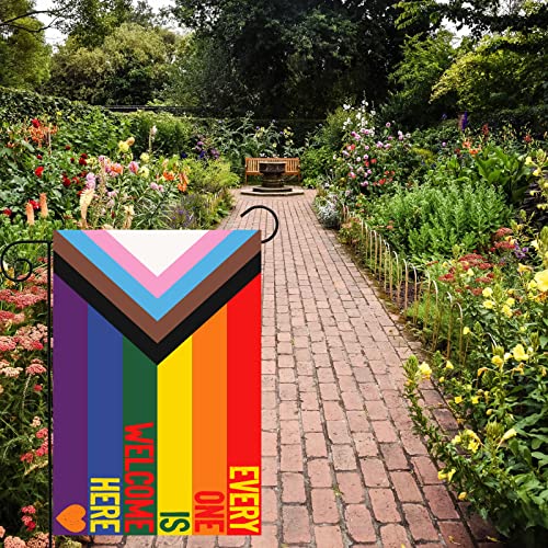 Bradford Pride Flag for Garden EVERY ONE IS WELCOME HERE 12x18 Inches, Double Sided All Inclusive Progress Pride Flags LGBTQ Support Rainbow Gay- Outdoor Pride Flags for Lawn Yard Garden(Stand Not Included)