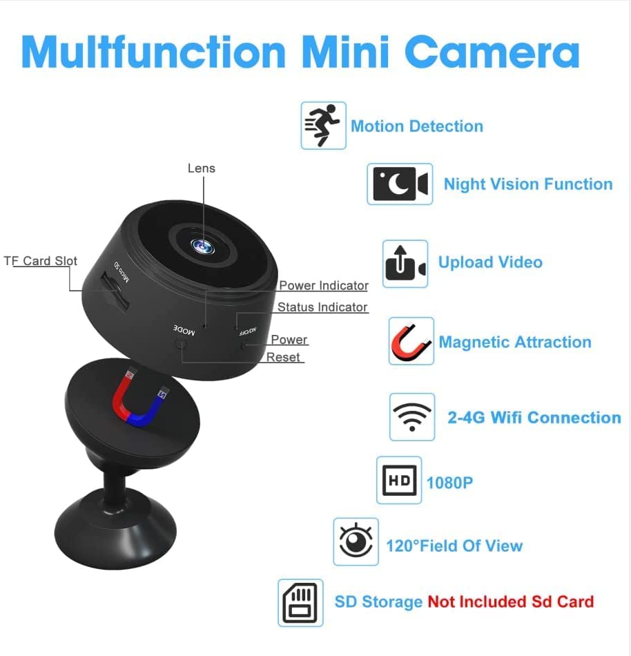 Mini Spy Camera Wireless WiFi Spy Camera Hidden Camera Small Camera Spy Cameras with Night Vision and Motion Detection Home Security Indoor/Outdoor Nanny Cam for pet