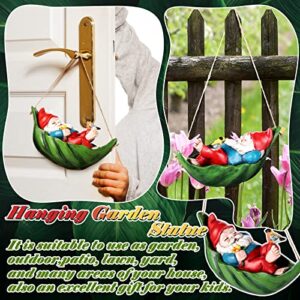 Spring Garden Gnomes Outdoor Decorations for Yard Hanging Gnomes Statues Swinging Leaf Hammock Gnomes with Little Bird Resin Gnomes Figurines Decor for Outside Patio Yard Lawn Tree Ornaments