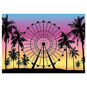 funnytree 7x5ft summer seaside ferris wheel photography backdrop palm tree sunset background baby shower tropical wedding party decoration banner supplies photobooth prop