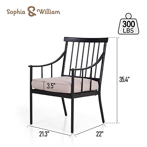 Sophia & William 2 Pcs Patio Outdoor Dining Chairs, Set of 2 Metal Wrought Iron Patio Chairs with Seat Cushions, Indoor/Outdoor Portable Chairs for Kitchen, Garden, Yard, Poolside, Support 300 lbs