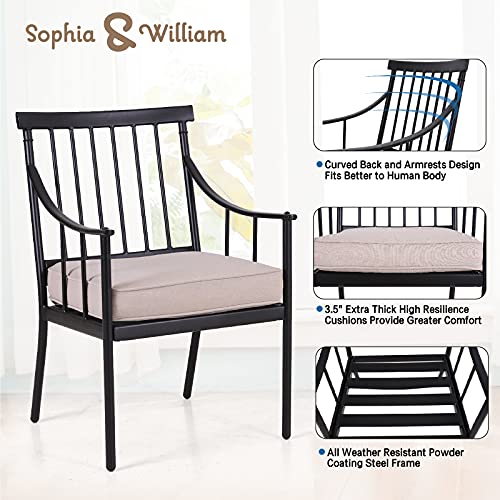 Sophia & William 2 Pcs Patio Outdoor Dining Chairs, Set of 2 Metal Wrought Iron Patio Chairs with Seat Cushions, Indoor/Outdoor Portable Chairs for Kitchen, Garden, Yard, Poolside, Support 300 lbs