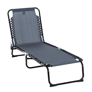 outsunny folding chaise lounge pool chairs, outdoor sun tanning chairs, folding, reclining back, steel frame & breathable mesh for beach, yard, patio, gray