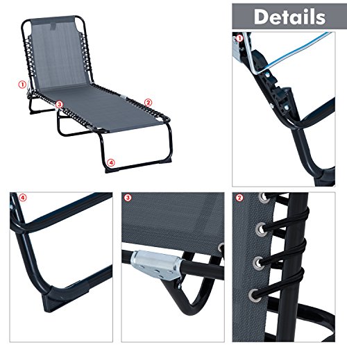 Outsunny Folding Chaise Lounge Pool Chairs, Outdoor Sun Tanning Chairs, Folding, Reclining Back, Steel Frame & Breathable Mesh for Beach, Yard, Patio, Gray