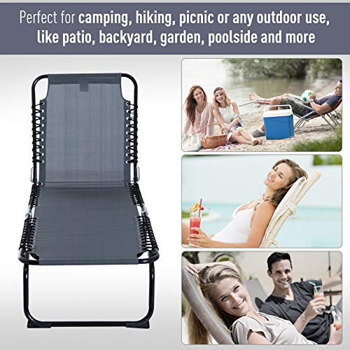 Outsunny Folding Chaise Lounge Pool Chairs, Outdoor Sun Tanning Chairs, Folding, Reclining Back, Steel Frame & Breathable Mesh for Beach, Yard, Patio, Gray