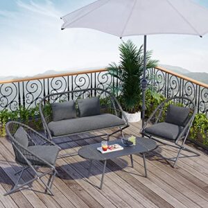 brafab 4-piece all-weather wicker patio furniture set, outdoor furniture with olefin cushions, patio conversation sets with steel frame, for backyard porch deck garden balcony poolside, dark grey
