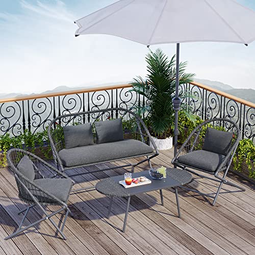 Brafab 4-Piece All-Weather Wicker Patio Furniture Set, Outdoor Furniture with Olefin Cushions, Patio Conversation Sets with Steel Frame, for Backyard Porch Deck Garden Balcony Poolside, Dark Grey