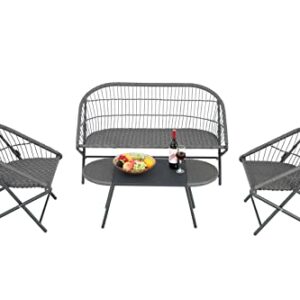 Brafab 4-Piece All-Weather Wicker Patio Furniture Set, Outdoor Furniture with Olefin Cushions, Patio Conversation Sets with Steel Frame, for Backyard Porch Deck Garden Balcony Poolside, Dark Grey