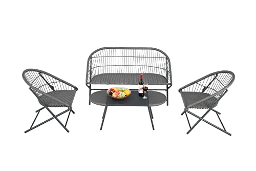 Brafab 4-Piece All-Weather Wicker Patio Furniture Set, Outdoor Furniture with Olefin Cushions, Patio Conversation Sets with Steel Frame, for Backyard Porch Deck Garden Balcony Poolside, Dark Grey