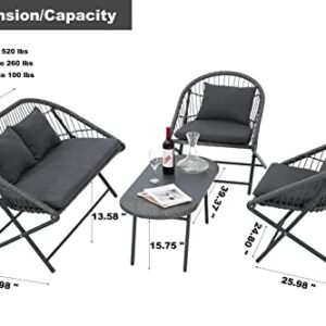 Brafab 4-Piece All-Weather Wicker Patio Furniture Set, Outdoor Furniture with Olefin Cushions, Patio Conversation Sets with Steel Frame, for Backyard Porch Deck Garden Balcony Poolside, Dark Grey