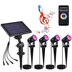 udoosol solar spot lights outdoor,compatible with alexa,color changing music sync solar landscape spotlights,bluetooth app control solar powered wall lights waterproof auto on house tree garden