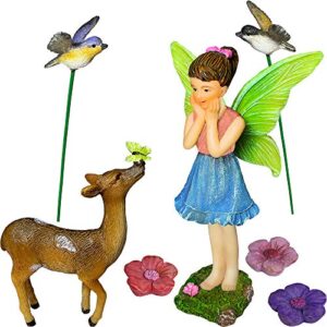 mood lab fairy garden – miniature accessories and figurines kit – deer set of 7 pcs – for outdoor or house decor