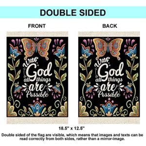 Shmbada with God All Things Are Possible Burlap Garden Flag, Double Sided Vertical Outdoor Religious Christian Faith Decorative Small Flag for Garden Home Yard Lawn Patio Farmhouse, 12.5 X 18.5 Inch