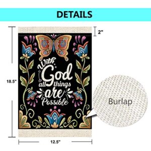 Shmbada with God All Things Are Possible Burlap Garden Flag, Double Sided Vertical Outdoor Religious Christian Faith Decorative Small Flag for Garden Home Yard Lawn Patio Farmhouse, 12.5 X 18.5 Inch