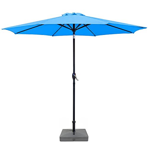 Greesum 9FT Patio Umbrella Outdoor Market Table Umbrella with Push Button Tilt, Crank and 8 Sturdy Ribs for Garden, Lawn,Backyard & Pool,Blue