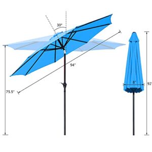 Greesum 9FT Patio Umbrella Outdoor Market Table Umbrella with Push Button Tilt, Crank and 8 Sturdy Ribs for Garden, Lawn,Backyard & Pool,Blue