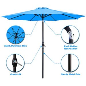 Greesum 9FT Patio Umbrella Outdoor Market Table Umbrella with Push Button Tilt, Crank and 8 Sturdy Ribs for Garden, Lawn,Backyard & Pool,Blue