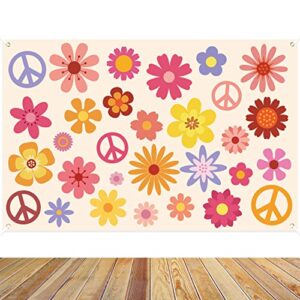 hippie groovy backdrop banner 60’s70’s party background extra large backdrops boho flower peace logo party sign scene setters wall decoration supplies for indoor outdoor photo booth props