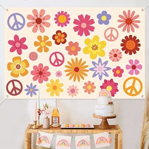 Hippie Groovy Backdrop Banner 60's70's Party Background Extra Large Backdrops Boho Flower Peace Logo Party Sign Scene Setters Wall Decoration Supplies for Indoor Outdoor Photo Booth Props