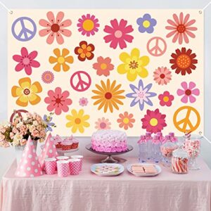 Hippie Groovy Backdrop Banner 60's70's Party Background Extra Large Backdrops Boho Flower Peace Logo Party Sign Scene Setters Wall Decoration Supplies for Indoor Outdoor Photo Booth Props