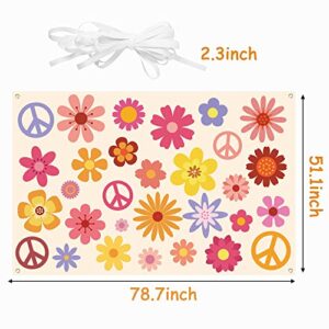 Hippie Groovy Backdrop Banner 60's70's Party Background Extra Large Backdrops Boho Flower Peace Logo Party Sign Scene Setters Wall Decoration Supplies for Indoor Outdoor Photo Booth Props