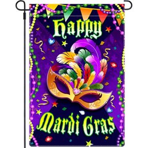 mardi gras garden flag double sided holiday decorative garden flag masquerading beads yard flag fleur de lis party signs holiday yard outdoor decoration for mardi gras(12.5 x 18 inch)