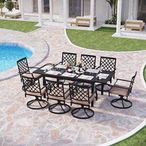phi villa 9 piece outdoor furniture dining set, all-weather metal steel conversation set includes 8 chairs and 1 extendable dining table for patio garden deck