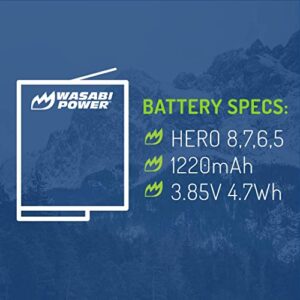 Wasabi Power Battery (2-Pack) for GoPro HERO8 Black (All Features Available), HERO7 Black, HERO6 Black, HERO5 Black, Hero 2018, Fully Compatible with Original