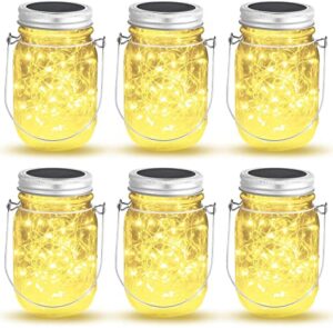 hanging mason jar solar lights – 6 pack 40 led fairy lights solar powered with jars and hangers, solar lanterns outdoor waterproof, decorative solar lanterns for home garden patio party wedding