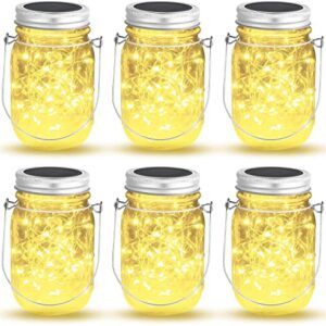 Hanging Mason Jar Solar Lights - 6 Pack 40 LED Fairy Lights Solar Powered with Jars and Hangers, Solar Lanterns Outdoor Waterproof, Decorative Solar Lanterns for Home Garden Patio Party Wedding