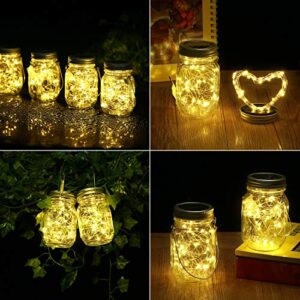 Hanging Mason Jar Solar Lights - 6 Pack 40 LED Fairy Lights Solar Powered with Jars and Hangers, Solar Lanterns Outdoor Waterproof, Decorative Solar Lanterns for Home Garden Patio Party Wedding