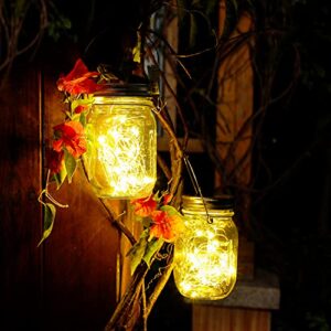 Hanging Mason Jar Solar Lights - 6 Pack 40 LED Fairy Lights Solar Powered with Jars and Hangers, Solar Lanterns Outdoor Waterproof, Decorative Solar Lanterns for Home Garden Patio Party Wedding