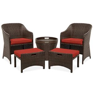 best choice products 5-piece outdoor patio furniture set, no assembly required wicker conversation bistro & storage table for backyard, porch, balcony w/space-saving design – brown/red