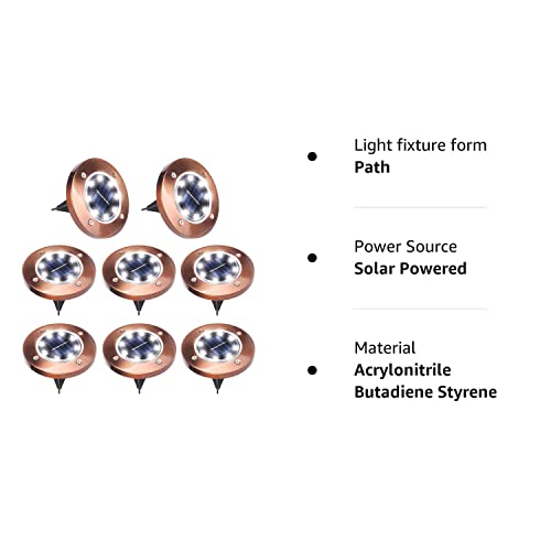 JHBOX Solar Pathway Lights, 8 LED Outdoor Waterproof Landscape Path Solar Ground Lights, Disk Lights for Path, Garden, Driveway, Winter Holiday Decor Christmas Lights (Cold White Light, 8 Pack)