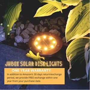 JHBOX Solar Pathway Lights, 8 LED Outdoor Waterproof Landscape Path Solar Ground Lights, Disk Lights for Path, Garden, Driveway, Winter Holiday Decor Christmas Lights (Cold White Light, 8 Pack)