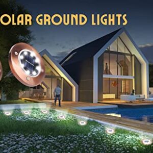 JHBOX Solar Pathway Lights, 8 LED Outdoor Waterproof Landscape Path Solar Ground Lights, Disk Lights for Path, Garden, Driveway, Winter Holiday Decor Christmas Lights (Cold White Light, 8 Pack)