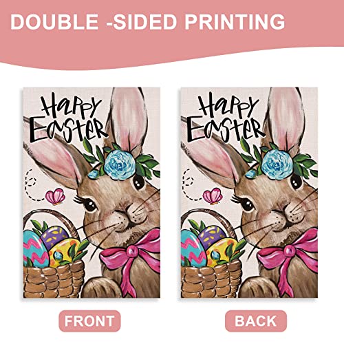 Covido Home Decorative Happy Easter Rabbit Bunny Garden Flag, Colorful Easter Eggs Yard Outside Decorations, Outdoor Small Decor Double Sided 12x18