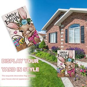 Covido Home Decorative Happy Easter Rabbit Bunny Garden Flag, Colorful Easter Eggs Yard Outside Decorations, Outdoor Small Decor Double Sided 12x18