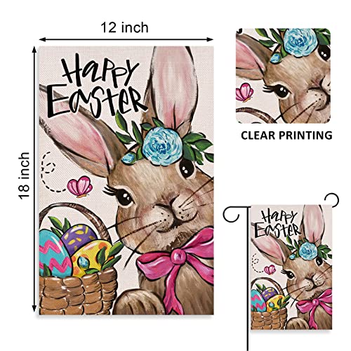 Covido Home Decorative Happy Easter Rabbit Bunny Garden Flag, Colorful Easter Eggs Yard Outside Decorations, Outdoor Small Decor Double Sided 12x18