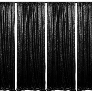 Black Sequin Curtain Backdrop Bling Fabric Backdrop Sparkly Photography Background Backdrop for Halloween Decorations