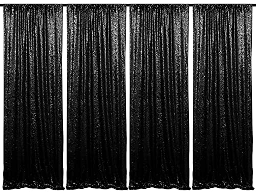 Black Sequin Curtain Backdrop Bling Fabric Backdrop Sparkly Photography Background Backdrop for Halloween Decorations