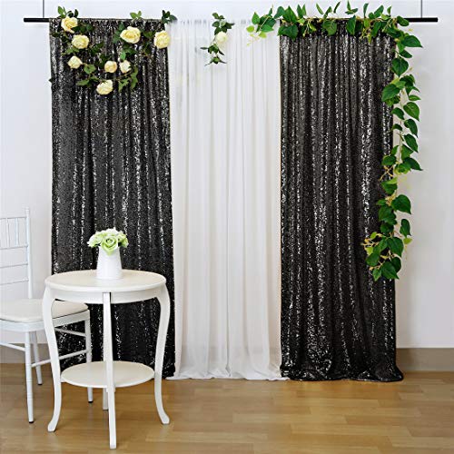 Black Sequin Curtain Backdrop Bling Fabric Backdrop Sparkly Photography Background Backdrop for Halloween Decorations