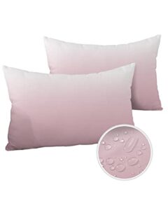 xback outdoor throw pillow covers waterproof cushion cases set of 2, cute pink white gradient dreamy minimalist style decorative pillowcases for patio furniture garden tent-