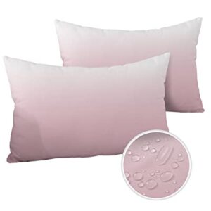 Xback Outdoor Throw Pillow Covers Waterproof Cushion Cases Set of 2, Cute Pink White Gradient Dreamy Minimalist Style Decorative Pillowcases for Patio Furniture Garden Tent-